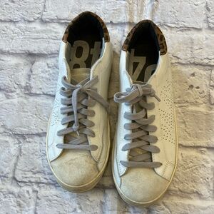 P448 White And Leopard Print Sneakers